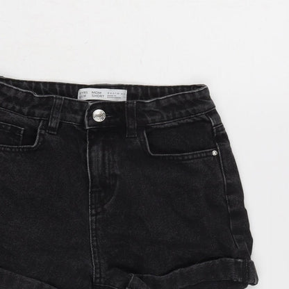 Denim & Co. Girls Black Cotton Boyfriend Shorts Size 9-10 Years Regular Zip