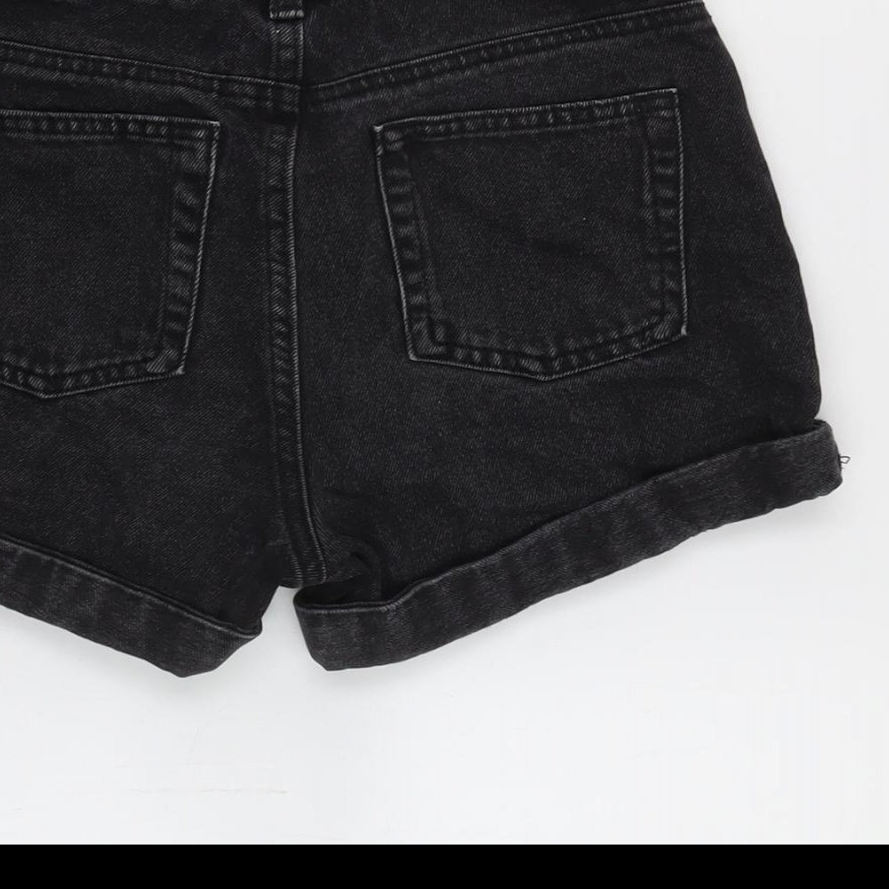 Denim & Co. Girls Black Cotton Boyfriend Shorts Size 9-10 Years Regular Zip