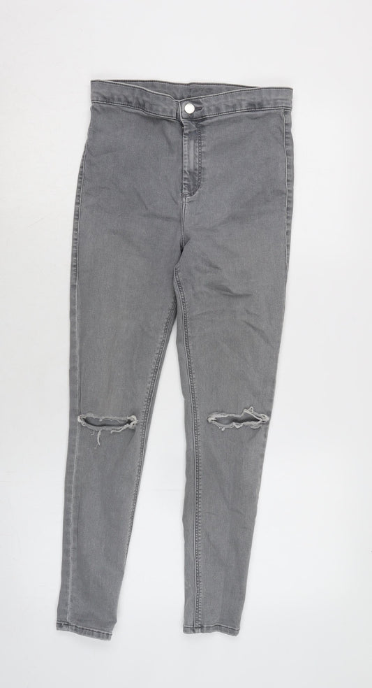 Topshop Womens Grey Cotton Blend Tapered Jeans Size 27 in L25 in Regular Zip