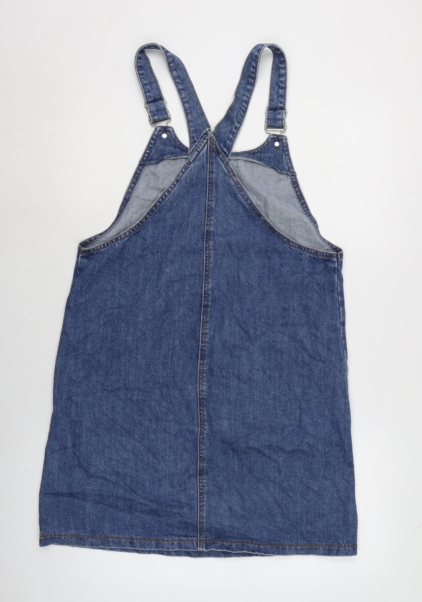 TU Womens Blue Cotton Pinafore/Dungaree Dress Size 10 Square Neck Pullover - Adjustable Straps
