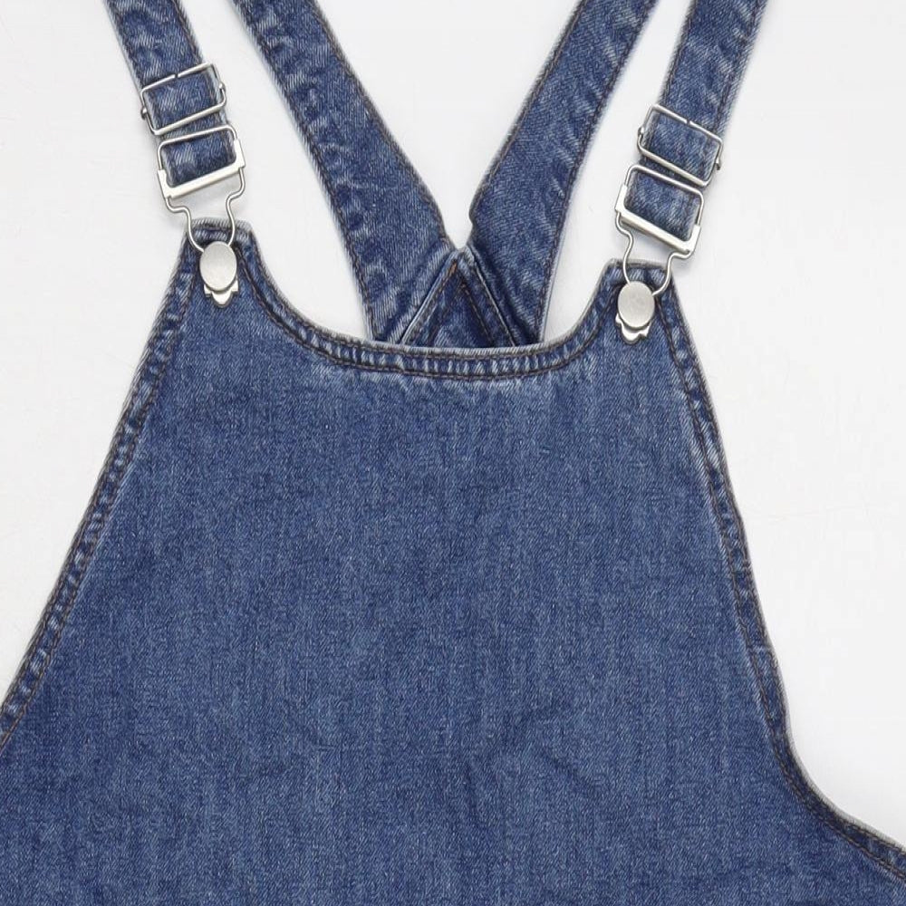 TU Womens Blue Cotton Pinafore/Dungaree Dress Size 10 Square Neck Pullover - Adjustable Straps