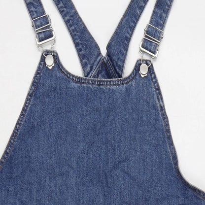 TU Womens Blue Cotton Pinafore/Dungaree Dress Size 10 Square Neck Pullover - Adjustable Straps
