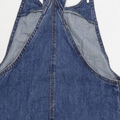 TU Womens Blue Cotton Pinafore/Dungaree Dress Size 10 Square Neck Pullover - Adjustable Straps
