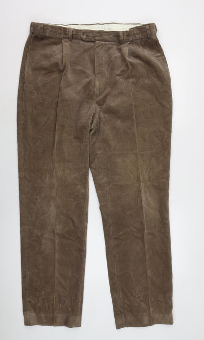 Zantos Mens Brown Cotton Trousers Size 37 in L32 in Regular Zip