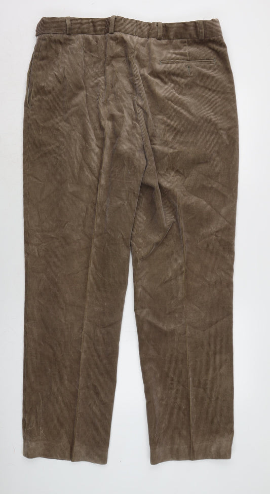 Zantos Mens Brown Cotton Trousers Size 37 in L32 in Regular Zip