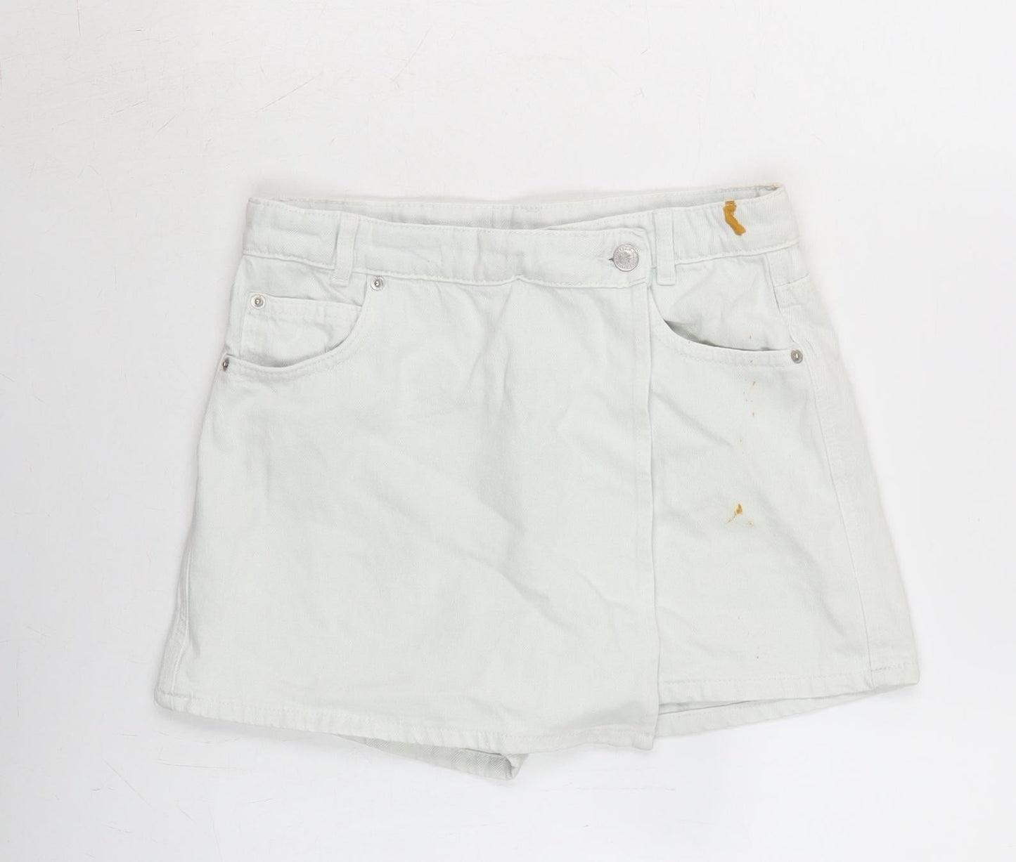 Marks and Spencer Girls Blue Cotton A-Line Skort Size 12-13 Years Regular Tie