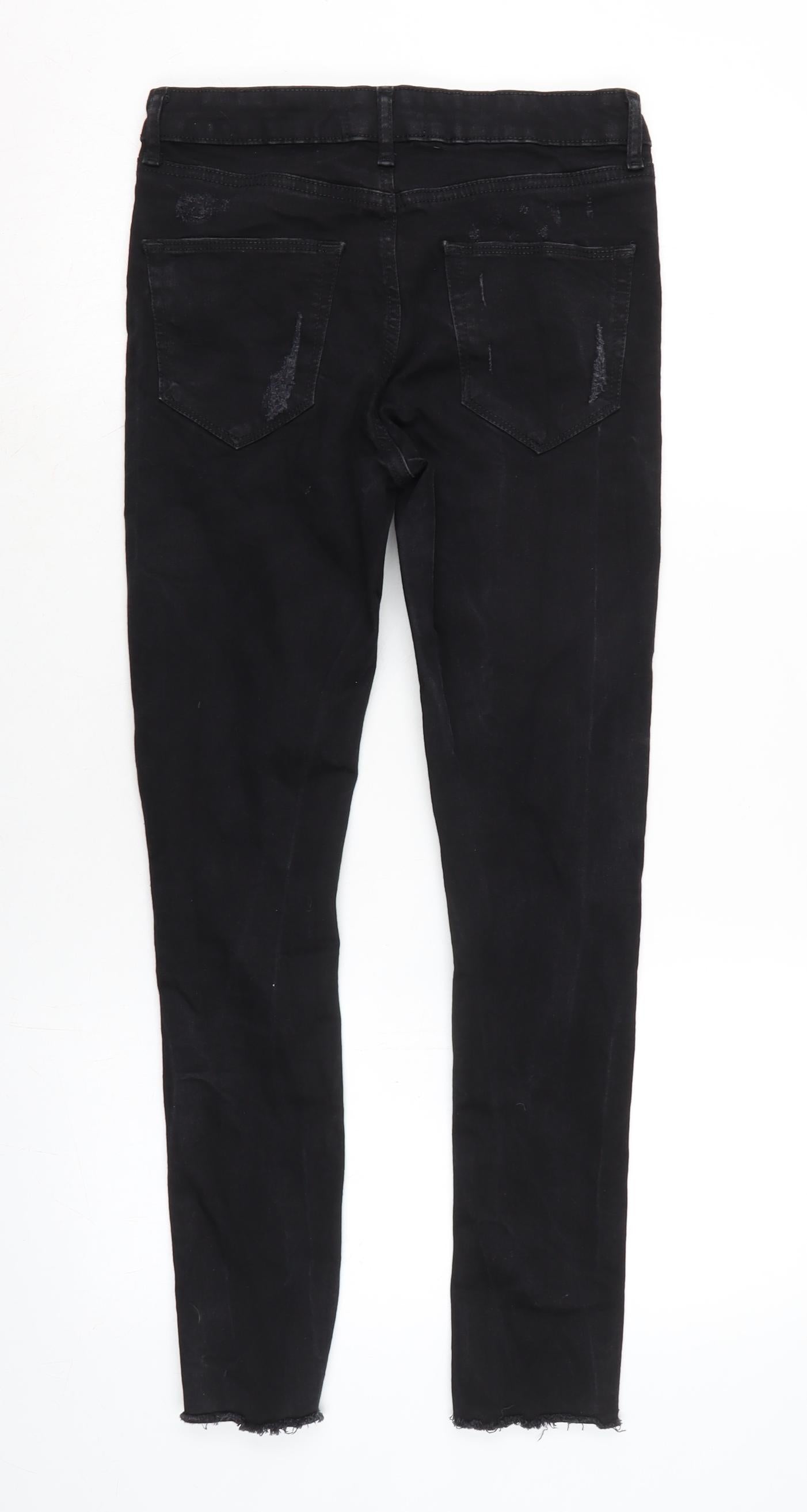 Miss Selfridge Womens Black Cotton Blend Tapered Jeans Size 10 L26.5 in Regular Zip