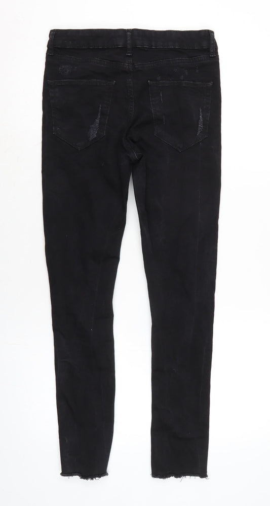 Miss Selfridge Womens Black Cotton Blend Tapered Jeans Size 10 L26.5 in Regular Zip