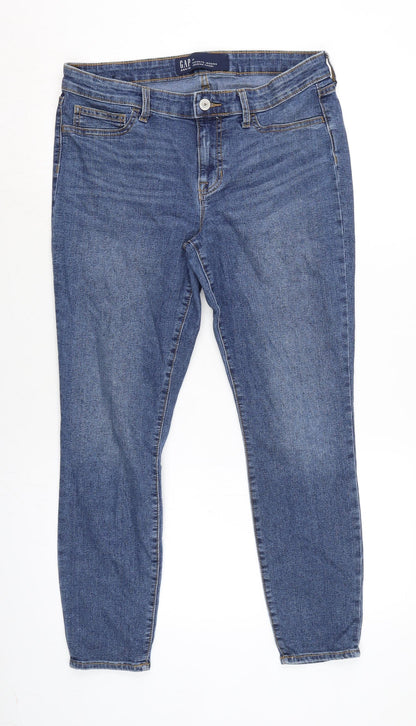 Gap Womens Blue Cotton Blend Tapered Jeans Size 30 in L26 in Regular Zip