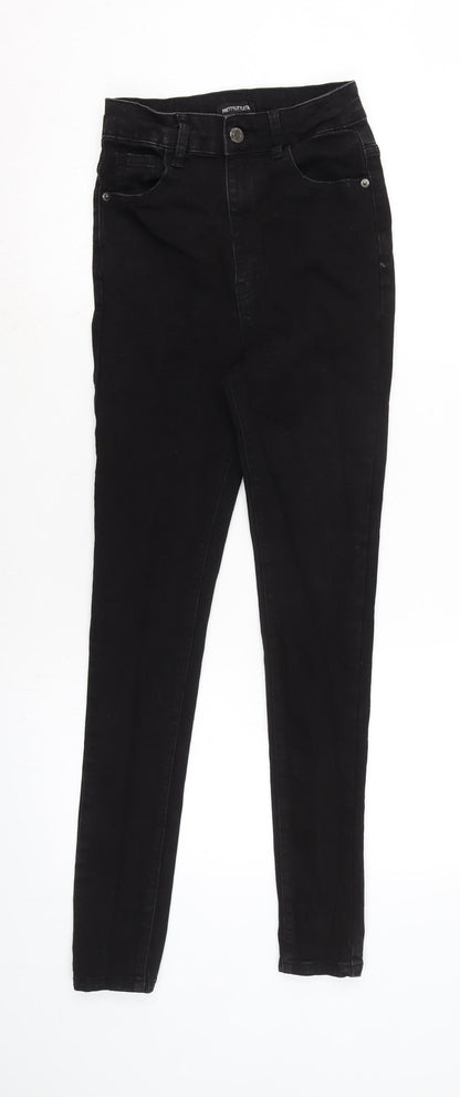 PRETTY LITTLE THING Womens Black Cotton Blend Tapered Jeans Size 8 L28 in Regular Zip