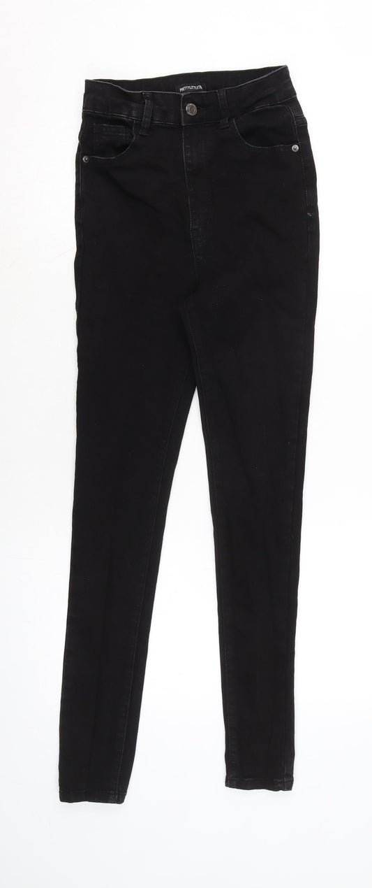 PRETTY LITTLE THING Womens Black Cotton Blend Tapered Jeans Size 8 L28 in Regular Zip