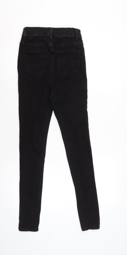 PRETTY LITTLE THING Womens Black Cotton Blend Tapered Jeans Size 8 L28 in Regular Zip
