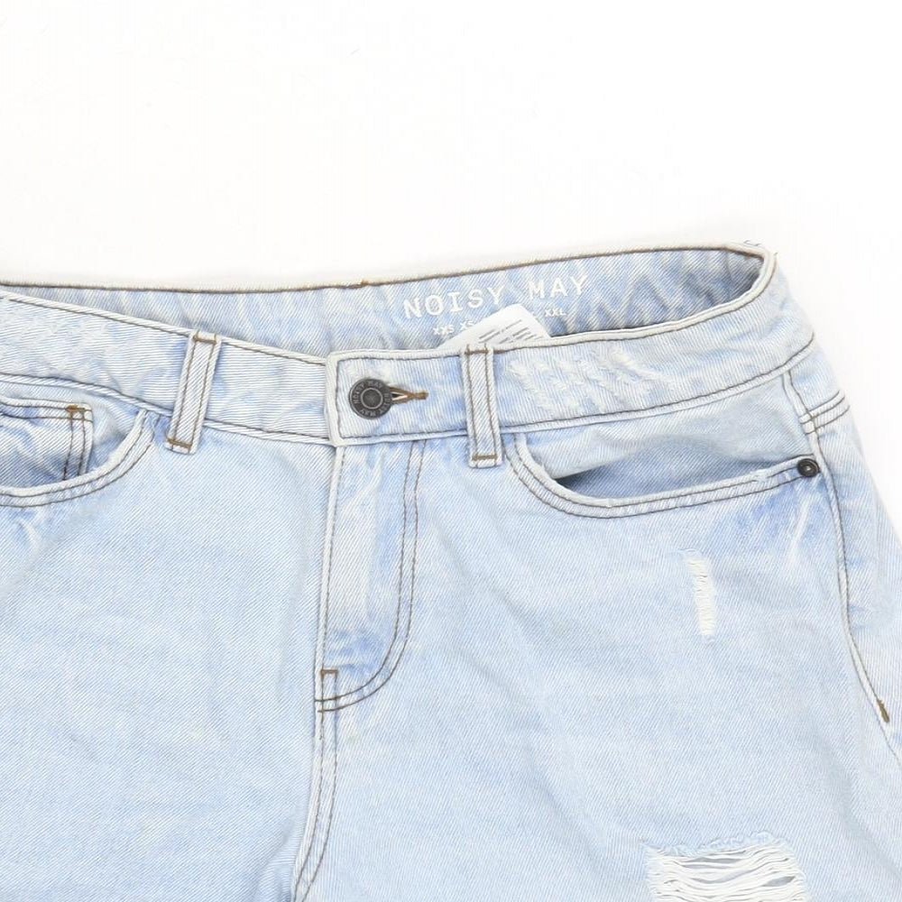 Noisy may Womens Blue Cotton Boyfriend Shorts Size 28 in Regular Zip - Distressed