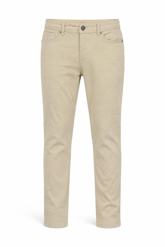 Front view of Denim & Co. men’s beige cotton blend skinny jeans, size 30, in, 28-inch leg regular zip