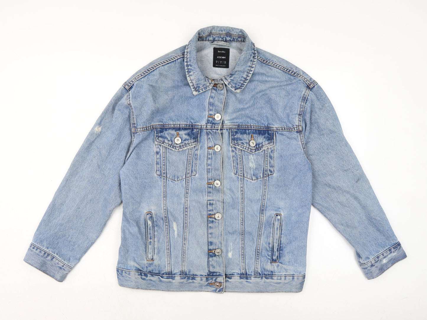 Mens UK Size S Bershaka Blue Biker Coat