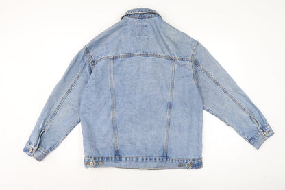 Mens UK Size S Bershaka Blue Biker Coat