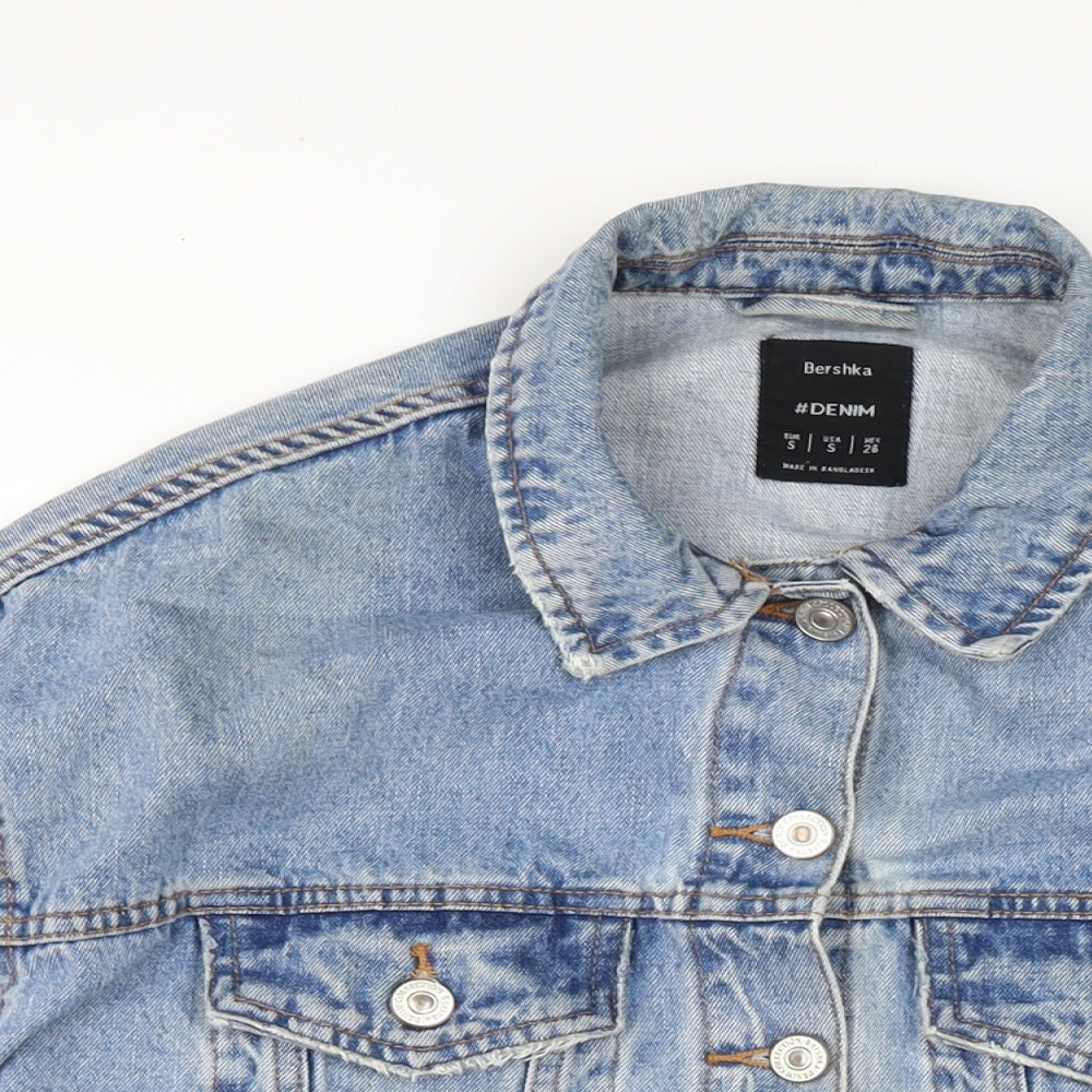 Mens UK Size S Bershaka Blue Biker Coat