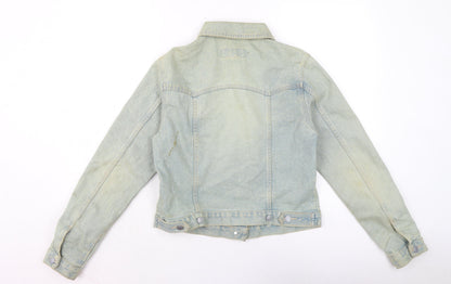 Pull&Bear Womens Blue Biker Jacket Size 12 Button