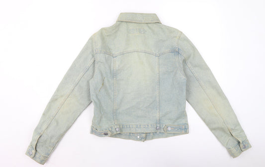 Pull&Bear Womens Blue Biker Jacket Size 12 Button