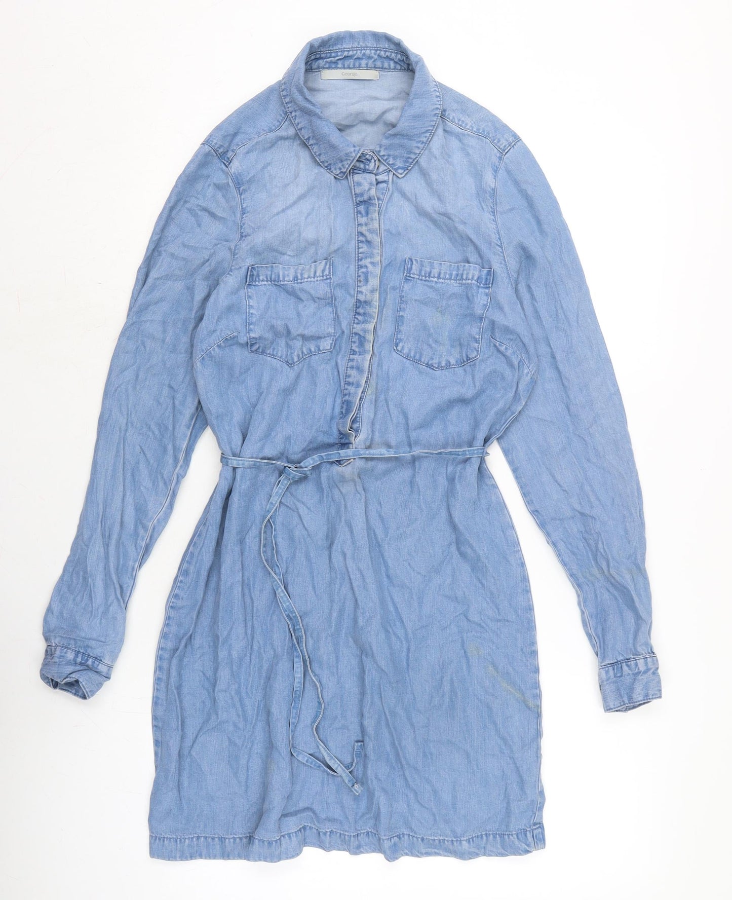 George Womens Blue Cotton Shirt Dress Size 8 Collared Button