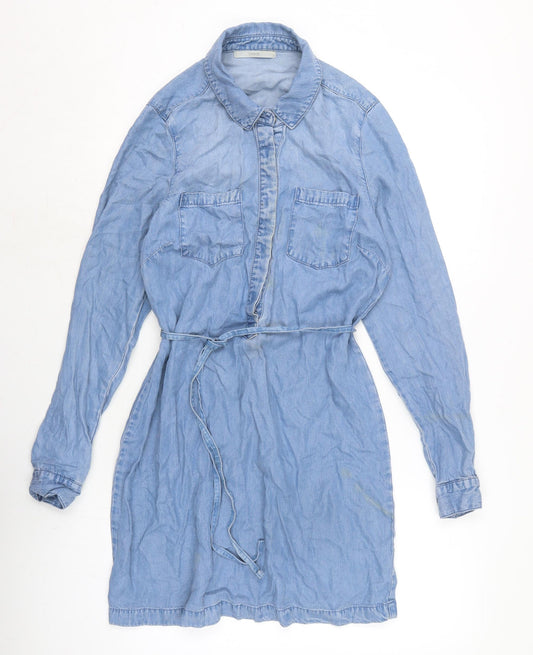 George Womens Blue Cotton Shirt Dress Size 8 Collared Button