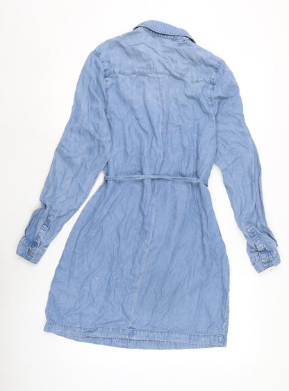 George Womens Blue Cotton Shirt Dress Size 8 Collared Button