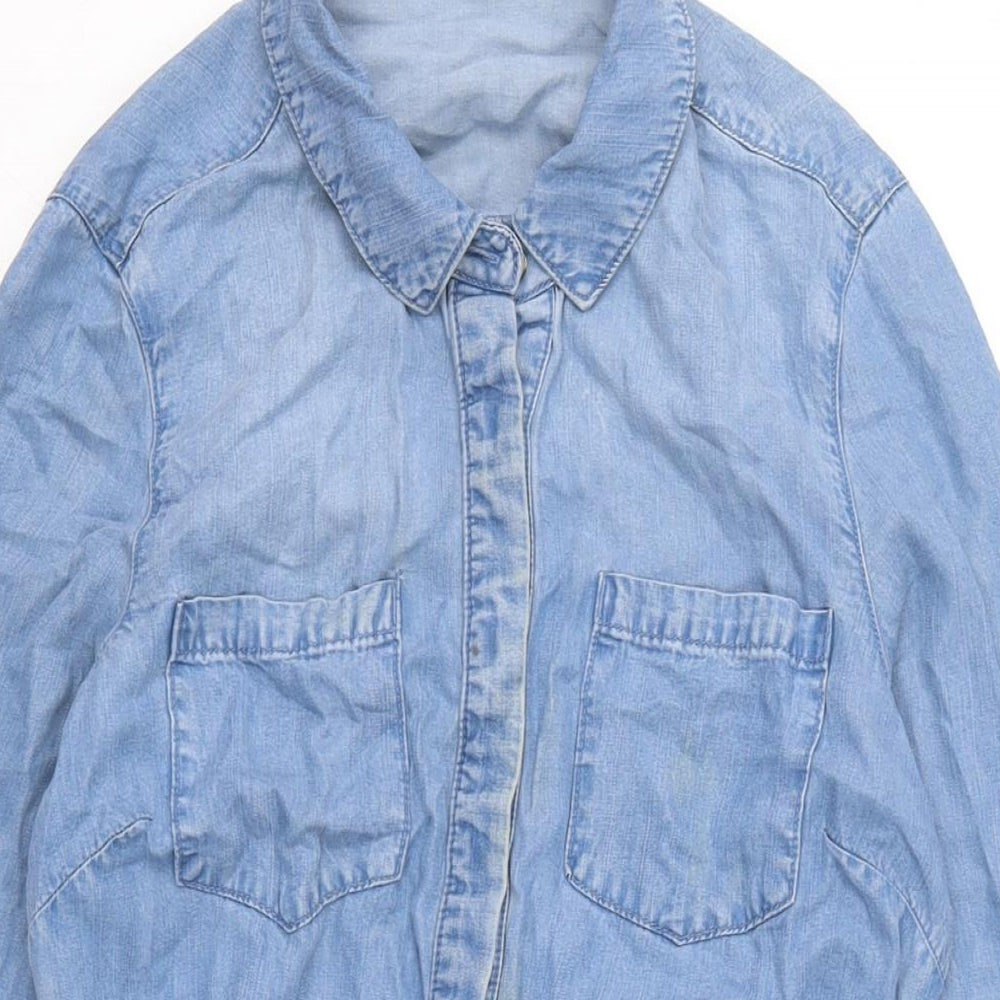 George Womens Blue Cotton Shirt Dress Size 8 Collared Button