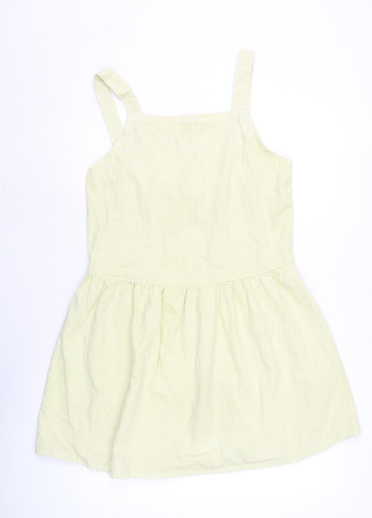 Denim & Co. Womens Yellow Cotton Pinafore/Dungaree Dress Size 10 Square Neck