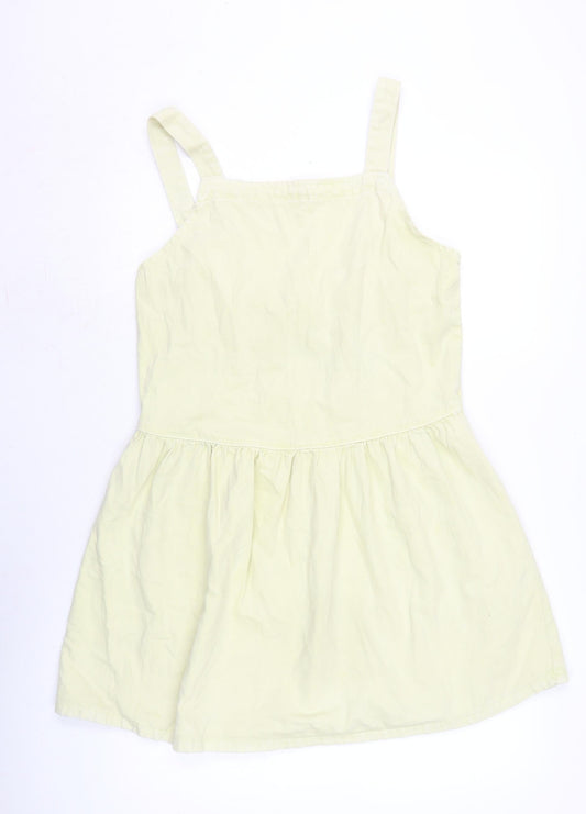 Denim & Co. Womens Yellow Cotton Pinafore/Dungaree Dress Size 10 Square Neck