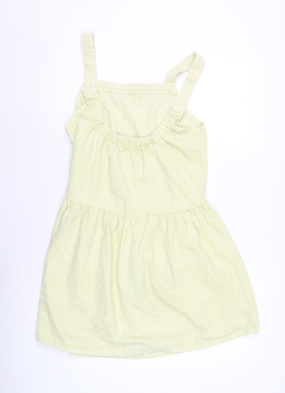 Denim & Co. Womens Yellow Cotton Pinafore/Dungaree Dress Size 10 Square Neck