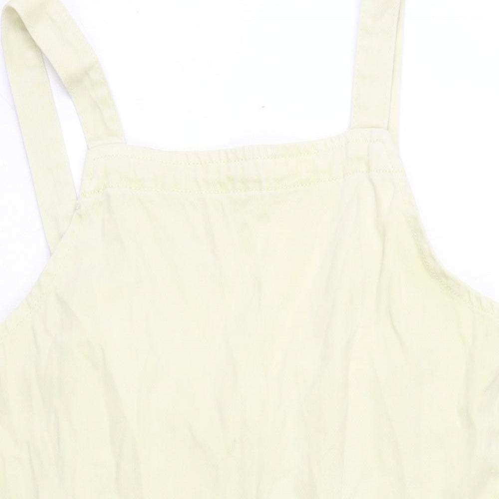 Denim & Co. Womens Yellow Cotton Pinafore/Dungaree Dress Size 10 Square Neck