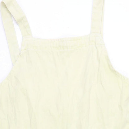 Denim & Co. Womens Yellow Cotton Pinafore/Dungaree Dress Size 10 Square Neck
