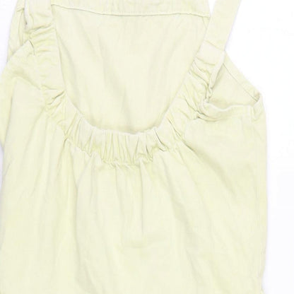 Denim & Co. Womens Yellow Cotton Pinafore/Dungaree Dress Size 10 Square Neck