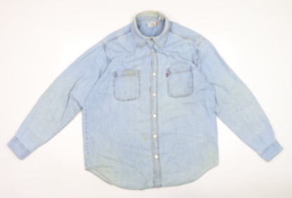 Levis Mens Blue Cotton Button-Up Size L Collared Button