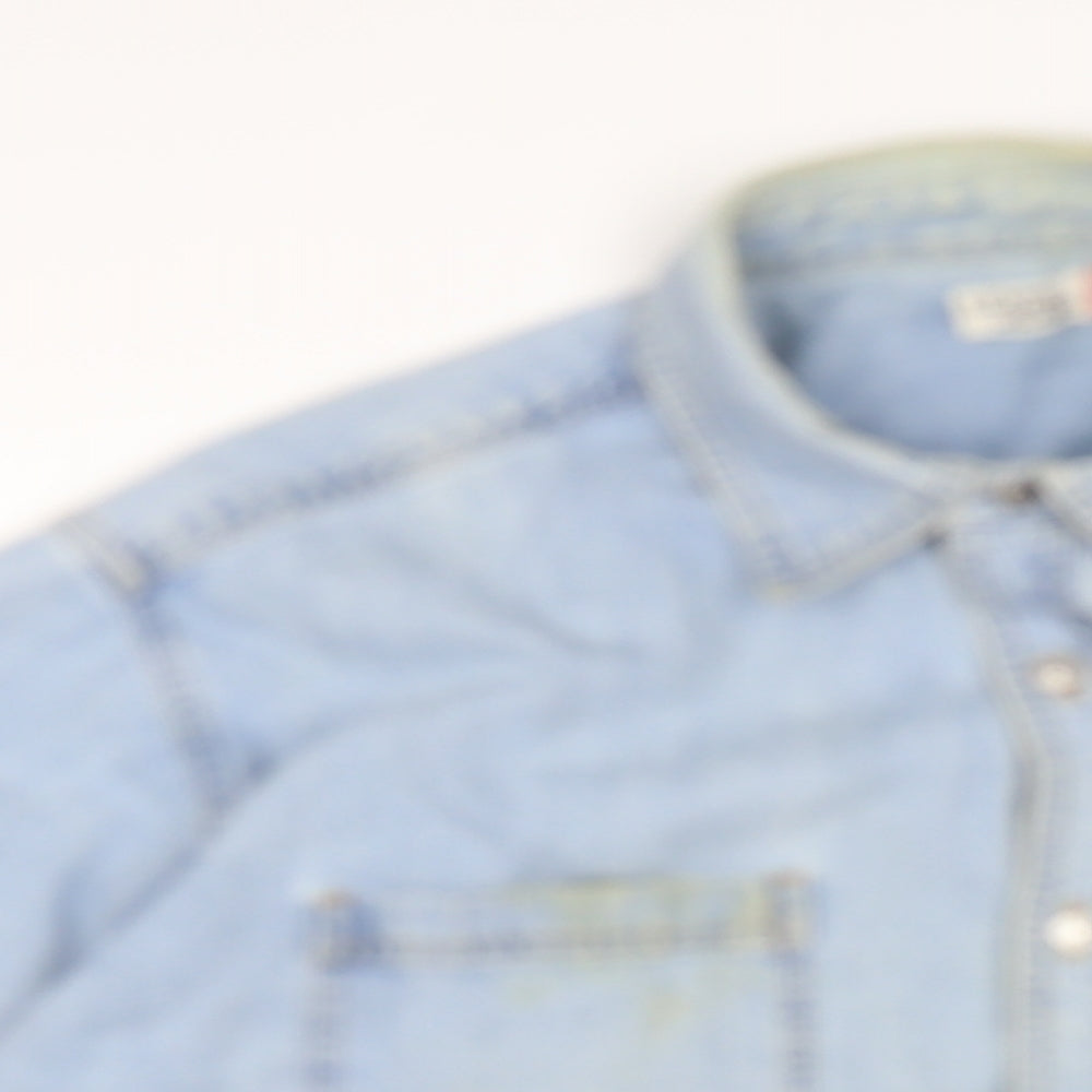 Levis Mens Blue Cotton Button-Up Size L Collared Button