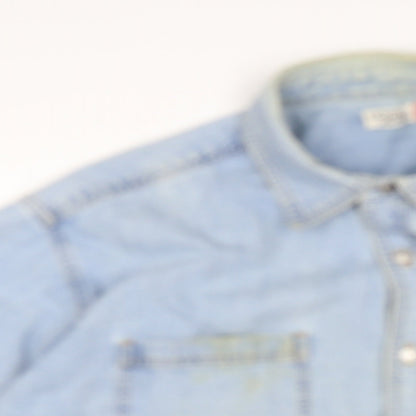 Levis Mens Blue Cotton Button-Up Size L Collared Button