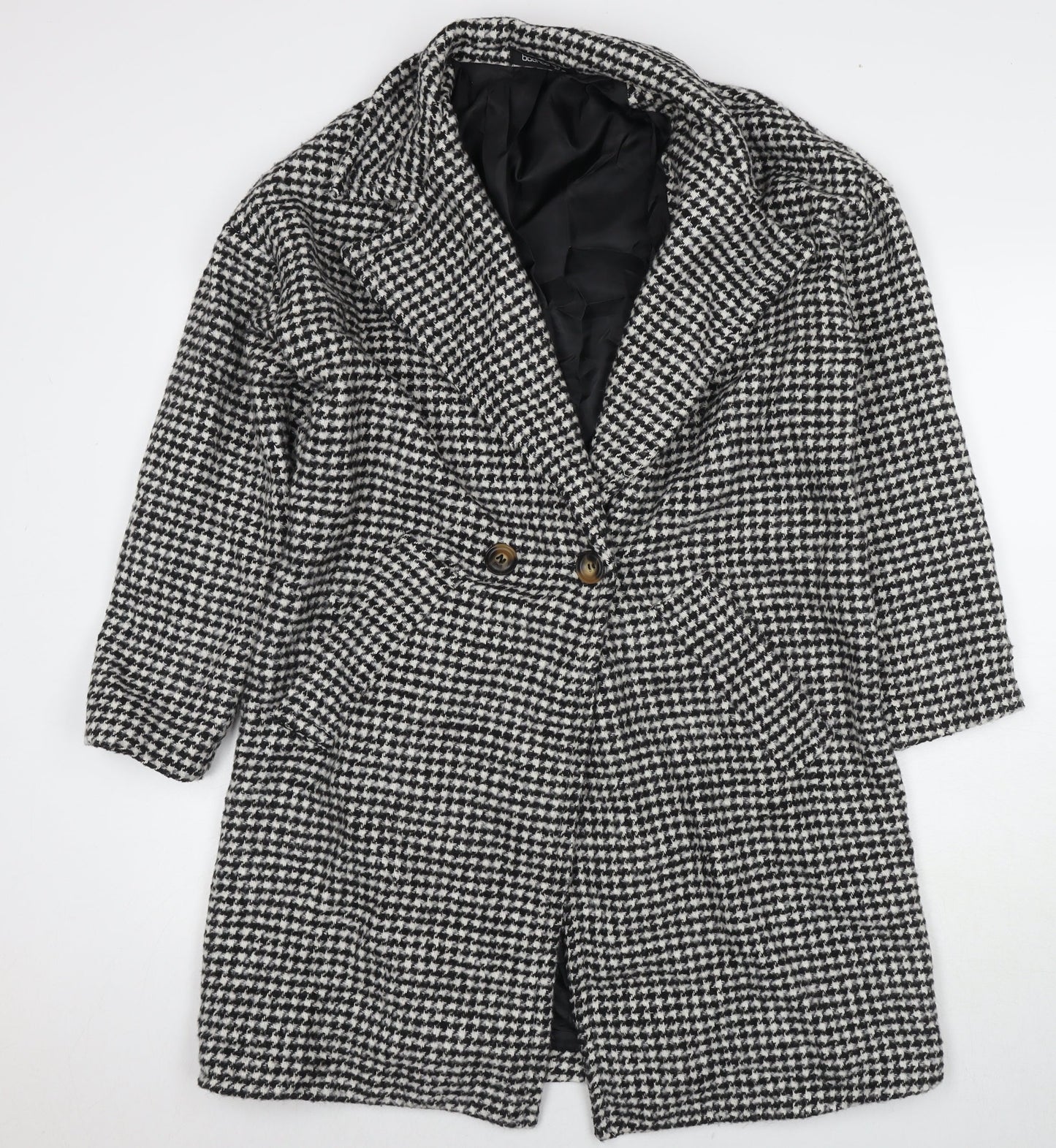 Boohoo Womens White Pea Coat Coat Size 8 Button