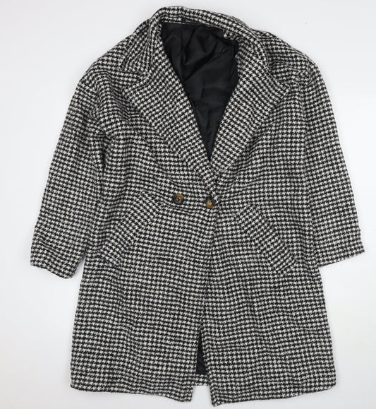 Boohoo Womens White Pea Coat Coat Size 8 Button