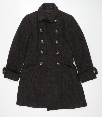 Autograph Womens Black Geometric Pea Coat Coat Size 10 Button