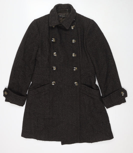 Autograph Womens Black Geometric Pea Coat Coat Size 10 Button