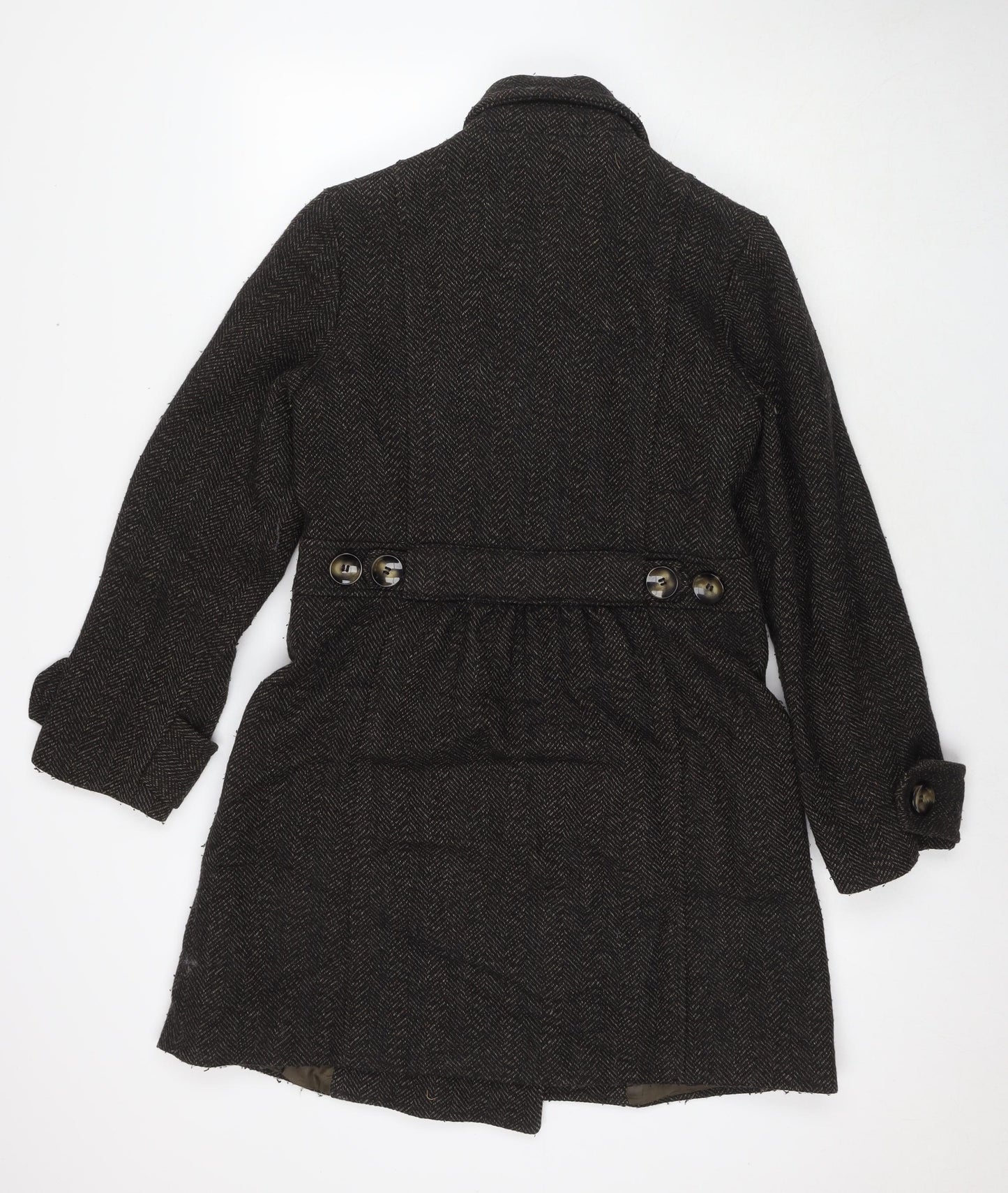 Autograph Womens Black Geometric Pea Coat Coat Size 10 Button