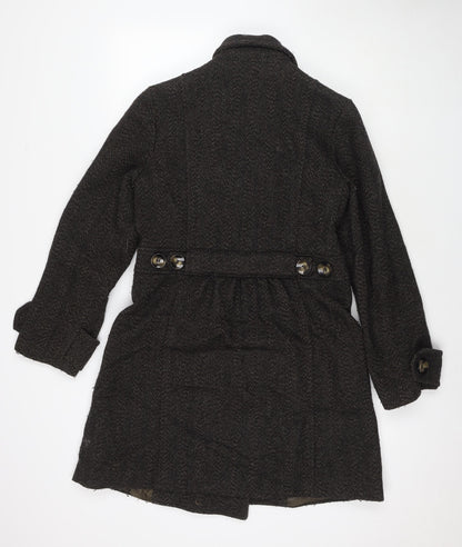 Autograph Womens Black Geometric Pea Coat Coat Size 10 Button