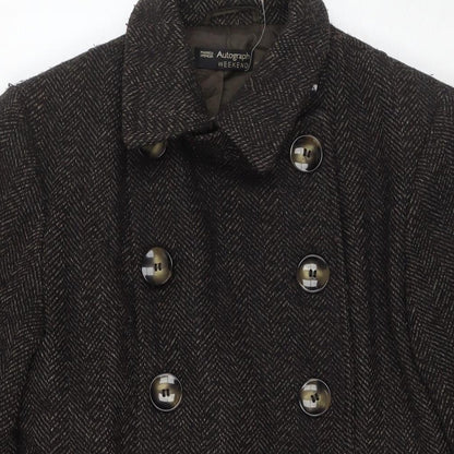 Autograph Womens Black Geometric Pea Coat Coat Size 10 Button