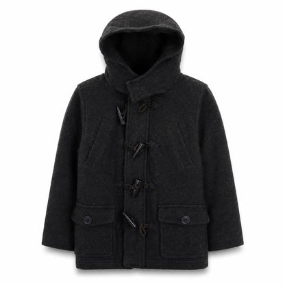 Front view of Duck and Cover boys’ grey pea coat coat, size 5, years zip