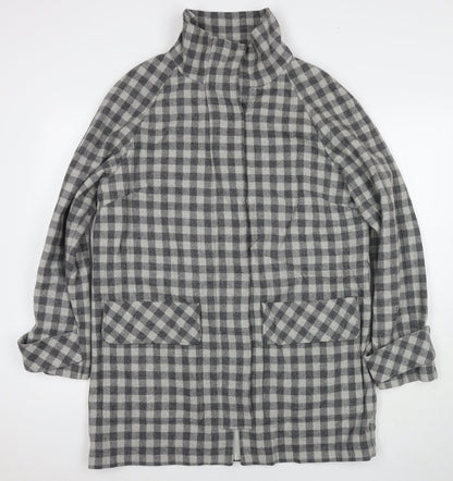 Marks and Spencer Womens Grey Check Overcoat Coat Size 14 Zip