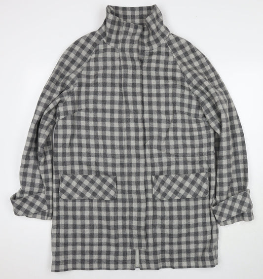Marks and Spencer Womens Grey Check Overcoat Coat Size 14 Zip