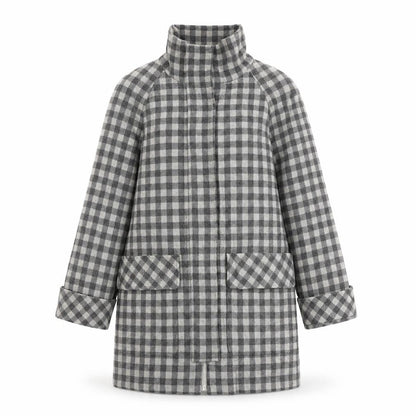 Marks & Spencer Womens Grey Check Overcoat Coat Size 14 Zip