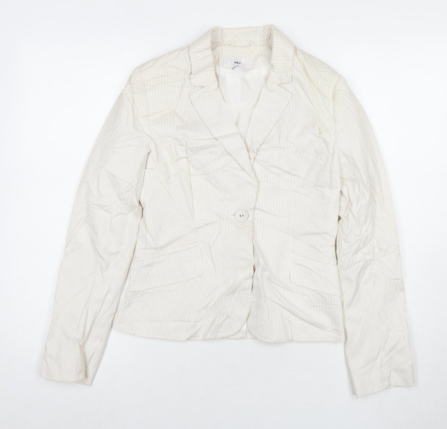 H&M Womens White Striped Jacket Size 6 Button
