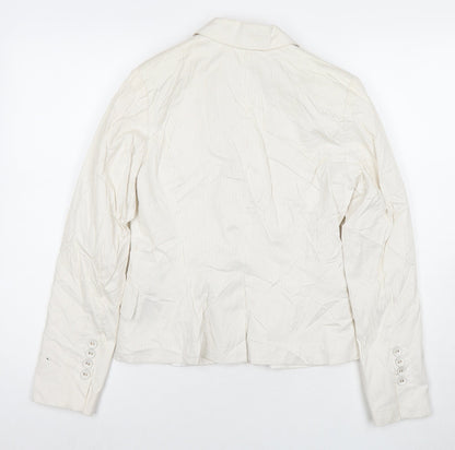 H&M Womens White Striped Jacket Size 6 Button