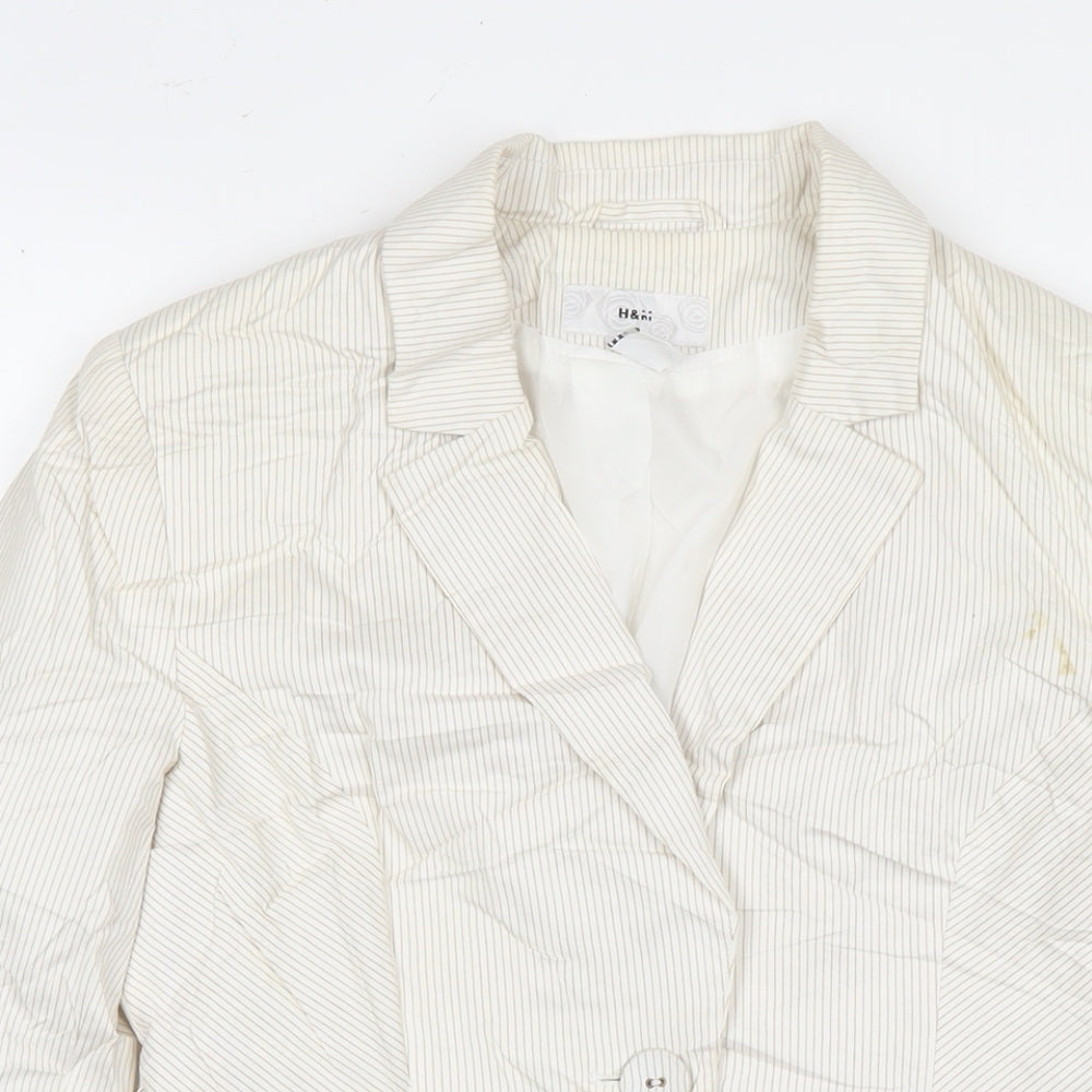 H&M Womens White Striped Jacket Size 6 Button
